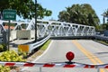 Swing bridge moves out of the way for a boat to get by.