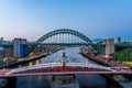 The Swing Bridge and Tyne Bridge at dusk in Newcastle Royalty Free Stock Photo