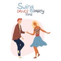Swing Dance Party Time Concept Isolated On The White Background. Young Pretty Couple is Dancing Swing, Rock and Roll or
