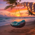 Swing or hammock in tropical beach at sunset Royalty Free Stock Photo