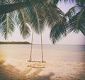 Swing hang from coconut palm tree. Royalty Free Stock Photo