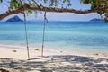 Swing hanging from a tree branch at Laemtong Beach, Phiphi island, Thailand Royalty Free Stock Photo