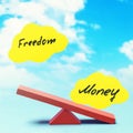 Swing and notes with text against the background of the sky. Financial independence concept