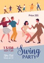 Swing party colorful promo poster with place for text vector flat illustration. Active people dancing together