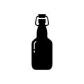 Swing Top Easy Cap Beer Bottle. Silhouette icon of clear beverage glass bottle with wire stopper. Black outline illustration of Royalty Free Stock Photo