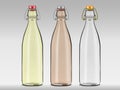 Swing top empty clear glass bottles, realistic vector illustration. Transparent swingtop bottle with stopper, mock-up. Color set Royalty Free Stock Photo