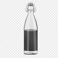 Swing top empty glass bottle with blank black label on transparent background, vector mockup. Clear swingtop bottle with stopper Royalty Free Stock Photo