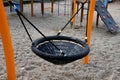 swing trains stability at the children\'s rope center, playground for schoolchildren.