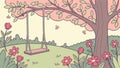 Swing under tree, peaceful nature and relaxing outdoor scene vector design Generative AI
