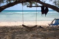 Swing wood on beautiful beach at Samed island. Royalty Free Stock Photo