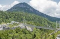 Swinging Bridge of Grandfather Mountain at a distance.