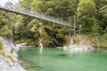 Swinging Bridge over the Blue Pools and the Makarora River, Haast Pass, West Coast, South island, New Zealand Royalty Free Stock Photo