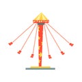 Swinging carousel with seats on chains. Entertainment and family recreation. Amusement park or funfair element. Flat