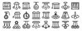 Swinging hypnosis pendulum icons set. Set of pendulum icons showing different types and uses of pendulums