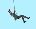 Swinging man in suit. Happy successful businessman relaxing and riding on swing. Business male success and profit