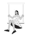 Swinging woman middle eastern black and white 2D line cartoon character