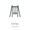 Swings icon. Thin linear swings outline icon isolated on white background from kid and baby collection. Line vector swings sign,