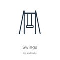 Swings icon. Thin linear swings outline icon isolated on white background from kid and baby collection. Line vector swings sign,