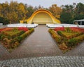 Sidewalk to Concert shell with flower gardens around