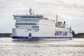 Swinoujscie, West Pomeranian - Poland - August 19, 2021: Passengers and cars ferry Wolin sailing from port Swinoujscie to Ystad