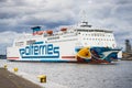 Swinoujscie, West Pomeranian - Poland - July 15, 2022: Mazovia ferry from Ystad entering to port of Swinoujscie. Transport Royalty Free Stock Photo