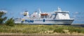 Swinoujscie, West Pomeranian - Poland - July 15, 2022: Nils Dacke ferry entering to port of Swinoujscie. Transport passengers and Royalty Free Stock Photo