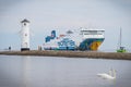 Swinoujscie, West Pomeranian - Poland - June 09, 2022: Cracovia ferry from Ystad entering to port of Swinoujscie. Transport Royalty Free Stock Photo