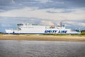 Swinoujscie, West Pomeranian - Poland - June 7, 2022: Passengers and cars ferry Wolin sailing from port Swinoujscie to Ystad.