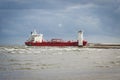 Swinoujscie, West Pomeranian - Poland - June 13, 2021: Ship tanker Christina entering to port in Swinoujscie at Baltic Sea.