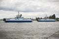 Swinoujscie, West Pomeranian - Poland - June 13, 2021: View on Bielik ferry II and III. Ferry crossing over river Swina