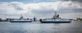 Swinoujscie, West Pomeranian - Poland - June 13, 2021: View on Bielik ferry II and III. Ferry crossing over river Swina