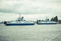 Swinoujscie, West Pomeranian - Poland - June 13, 2021: View on Bielik ferry II and III using to transport passengers and cars.