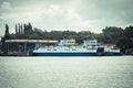 Swinoujscie, West Pomeranian - Poland - June 13, 2021: View on Bielik IV ferry. Ferry crossing over river Swina