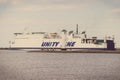 Swinoujscie, West Pomeranian - Poland - June 7, 2022: Wolin ferry leaving port of Swinoujscie and sailing to Ystad. Transport Royalty Free Stock Photo