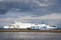 Swinoujscie, West Pomeranian - Poland - June 7, 2022: Wolin ferry leaving port of Swinoujscie and sailing to Ystad. Transport Royalty Free Stock Photo