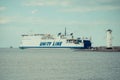 Swinoujscie, West Pomeranian - Poland - June 7, 2022: Wolin ferry leaving port of Swinoujscie and sailing to Ystad. Transport Royalty Free Stock Photo