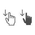 Swipe down line and glyph icon. Touch screen gestures vector illustration isolated on white. Scrolling down outline