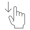 Swipe down thin line icon. Touch screen gestures vector illustration isolated on white. Scrolling down outline style