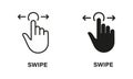 Swipe Gesture to Right and Left, Hand Cursor of Computer Mouse Line and Silhouette Black Icon Set. Pointer Finger