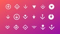 Swipe top down or download icon scroll pictogram set isolated for blogger web ui ux design. Vector white arrow bottom