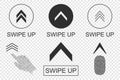 Swipe up buttons set. Application and social network icons. Vector.