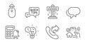 Swipe up, Calculator alarm and Talk bubble icons set. House security, Attraction and Quick tips signs. Vector