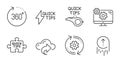 Swipe up, Cloud share and Cogwheel icons set. Tutorials, Settings and Quick tips signs. Vector