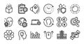 Swipe up, Cogwheel and Face verified line icons set. Vector