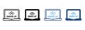 Swipe Up in Laptop Line and Silhouette Color Icon Set. Gesture Up on Computer Touch Screen Pictogram. Move, Drag Action