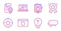Swipe up, Ranking star and Graph laptop icons set. Elevator, Star target and Certificate signs. Vector