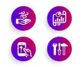 Swipe up, Report document and Wind energy icons set. Spanner tool sign. Vector