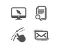 Swipe up, Search file and Internet icons. Messenger mail sign. Touch down, Find document, Monitor with cursor. Vector Royalty Free Stock Photo