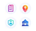 Swipe up, Security agency and Report document icons set. Circus tent sign. Vector