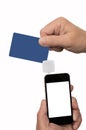 Swiping Credit Card Through Mobile Card Reader Royalty Free Stock Photo